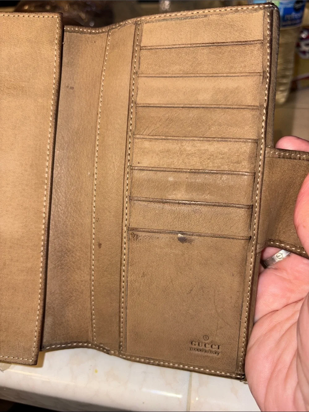 Gucci Bronze Metallic Leather Horsebit Wallet with Brown Stripe